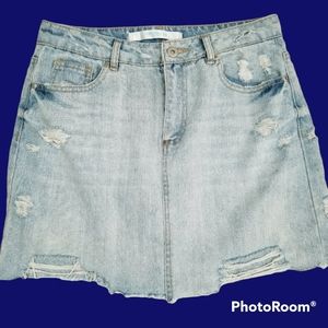 Highway Distressed Denim Blue Skirt. Size 5/6